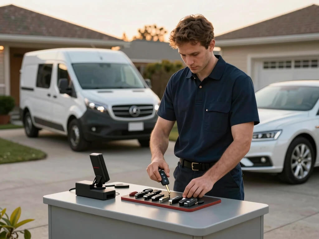 Licensed locksmith doing key programming on a multiple vehicle in Brooklyn NY