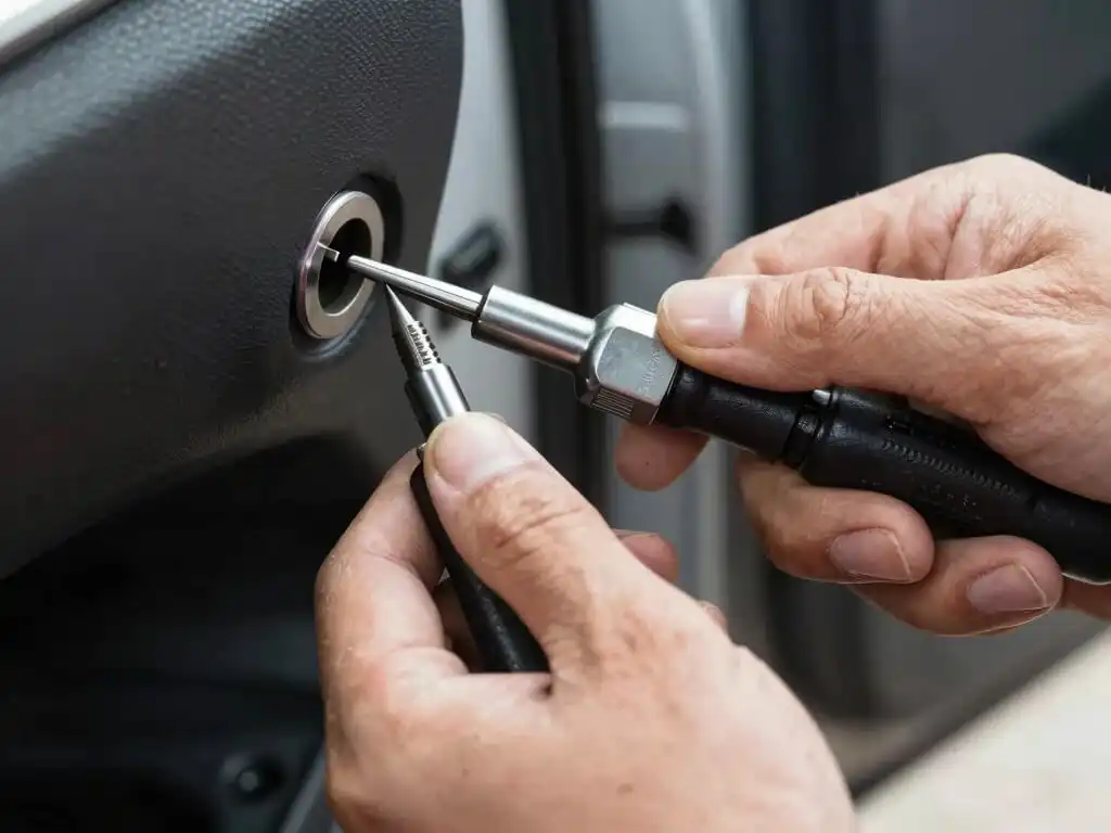 Licensed locksmith fixing car key doing Car Lockout in Brooklyn NY
