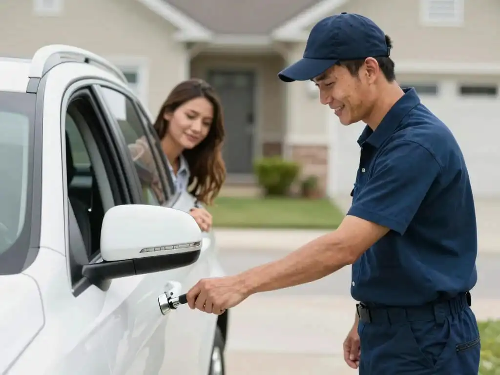 Licensed locksmith Showing client a fixed Car Lockout problem in Brooklyn NY