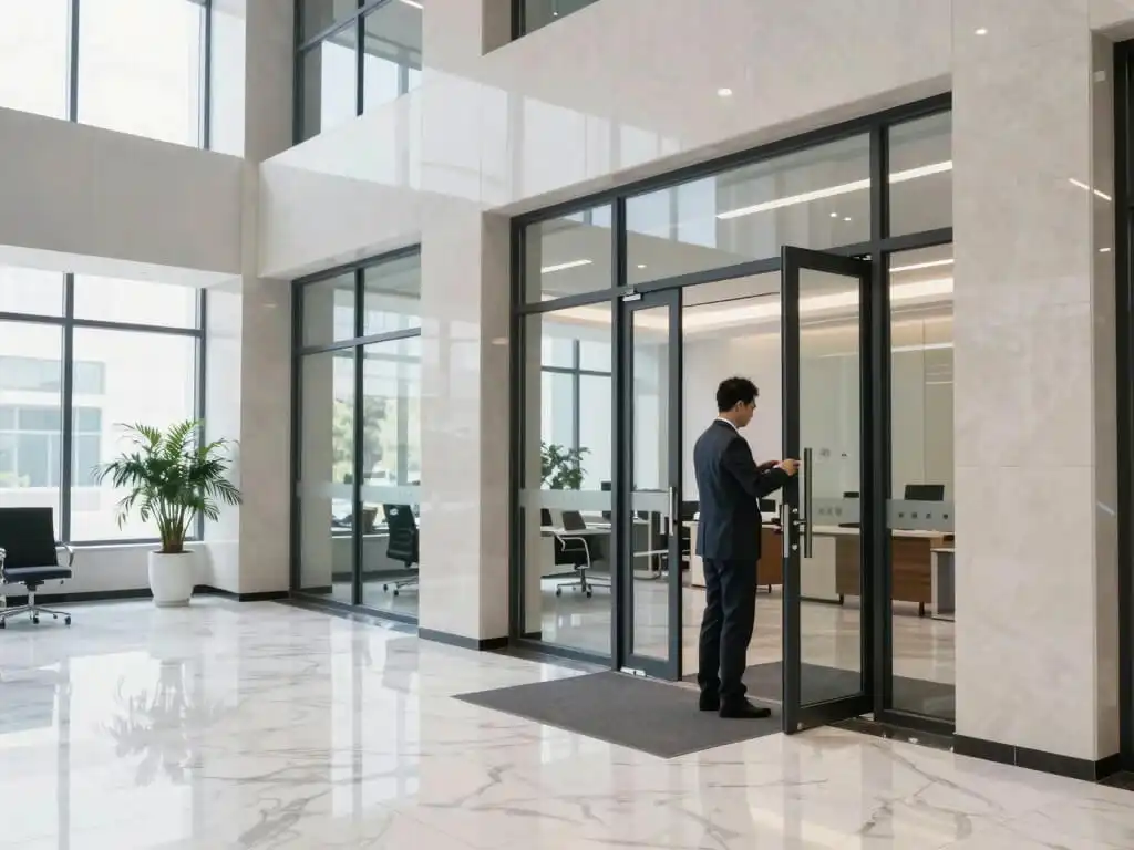 Licensed locksmith doing work on a commercial building in Brooklyn NY