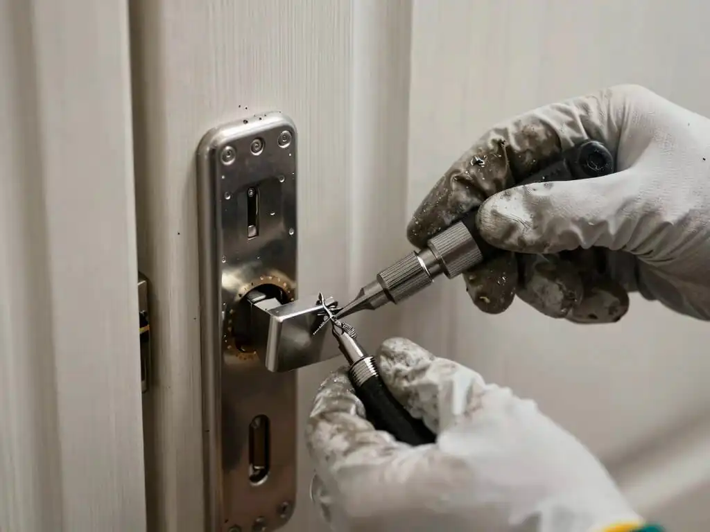Licensed locksmith doing fix on a residential emergency lockout in Brooklyn NY